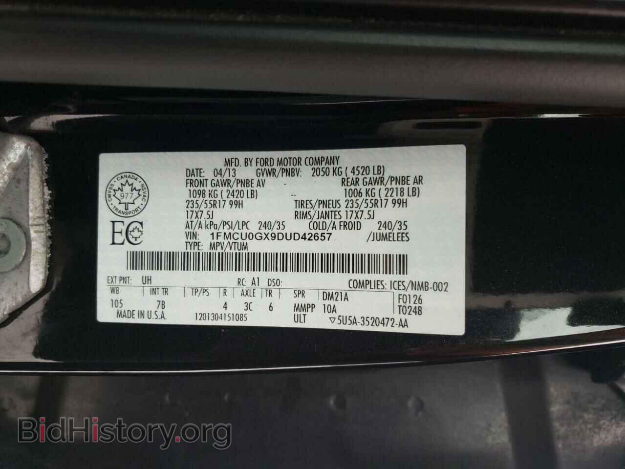 2013 FORD ESCAPE - VIN: 1FMCU0GX9DUD42657 - Фото 10