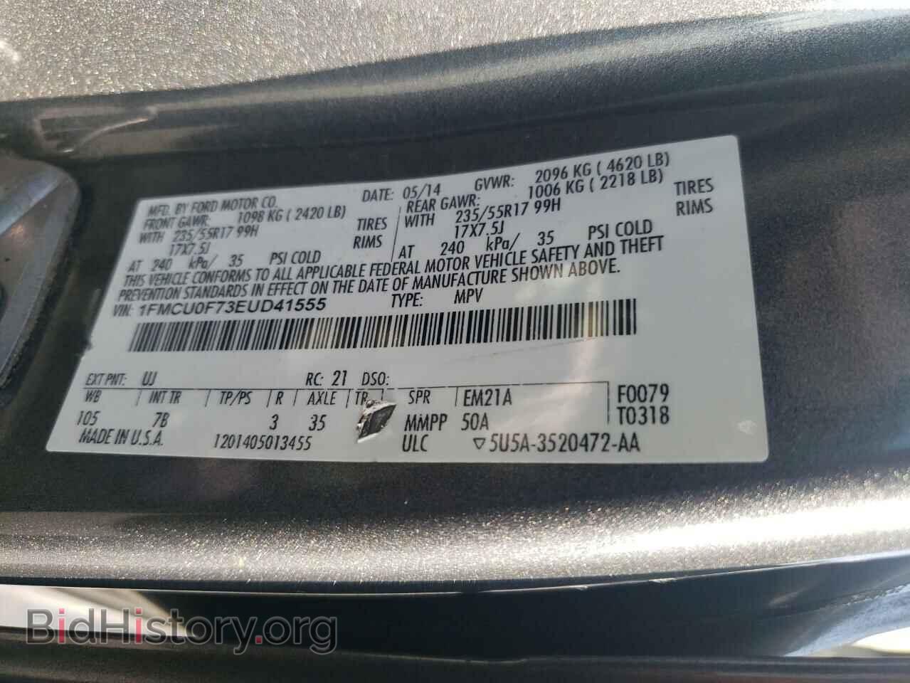 2014 FORD ESCAPE - VIN: 1FMCU0F73EUD41555 - Фото 13