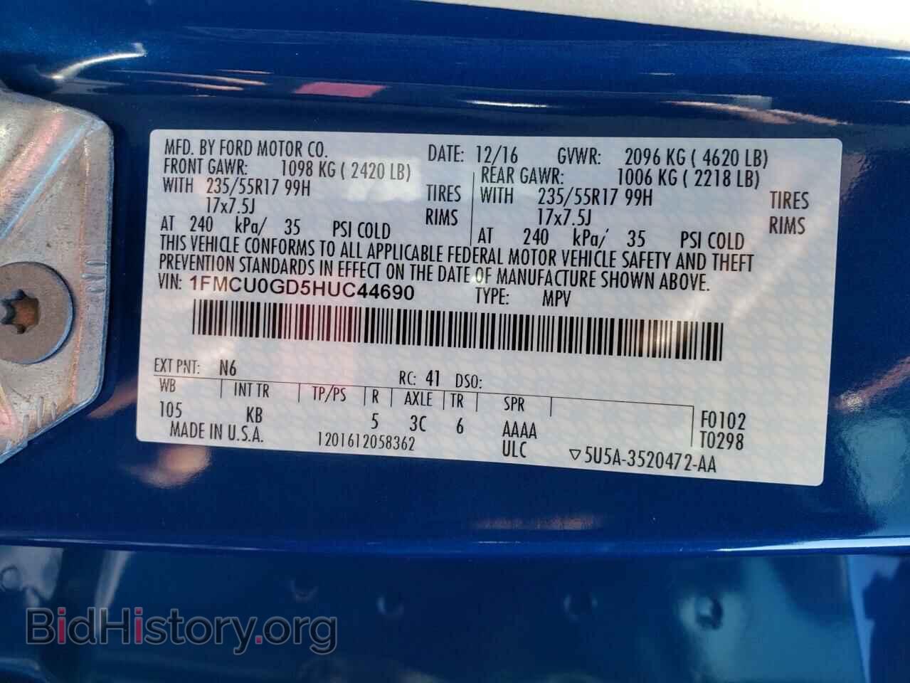 2017 FORD ESCAPE - VIN: 1FMCU0GD5HUC44690 - Фото 10