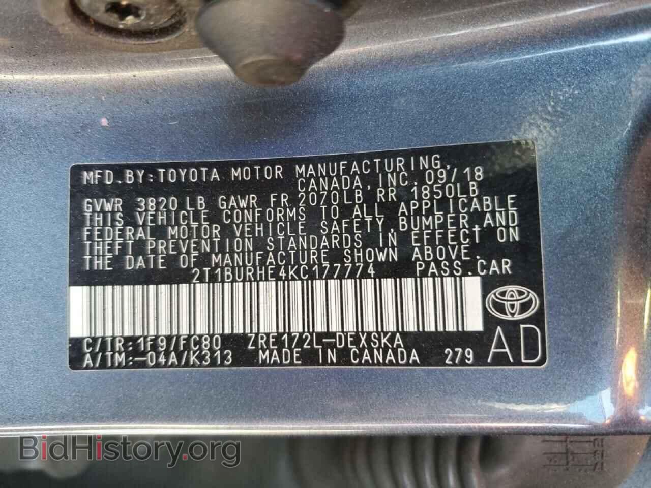 2019 TOYOTA COROLLA - VIN: 2T1BURHE4KC177774 - Фото 12
