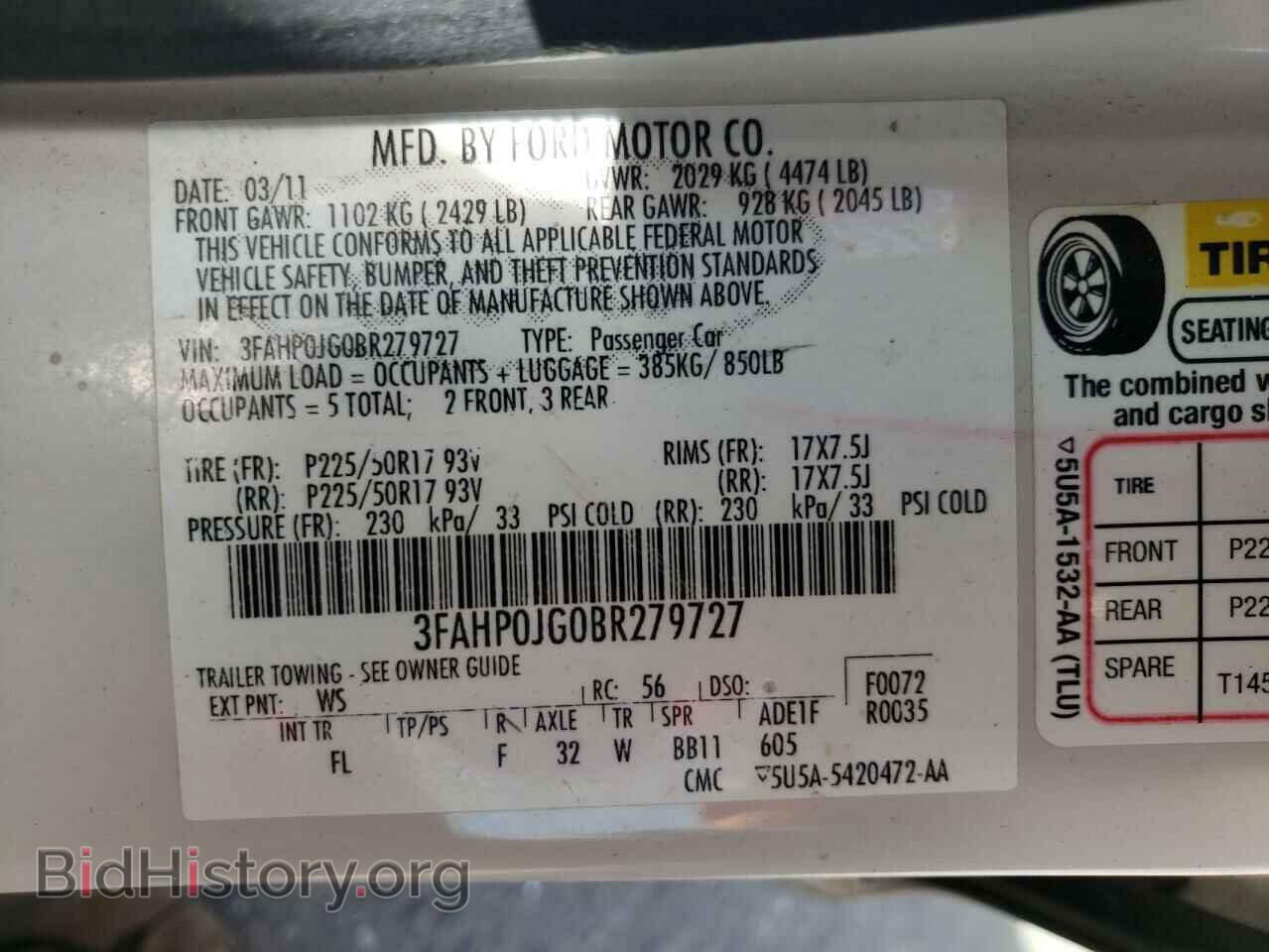 2011 FORD FUSION - VIN: 3FAHP0JG0BR279727 - Фото 10