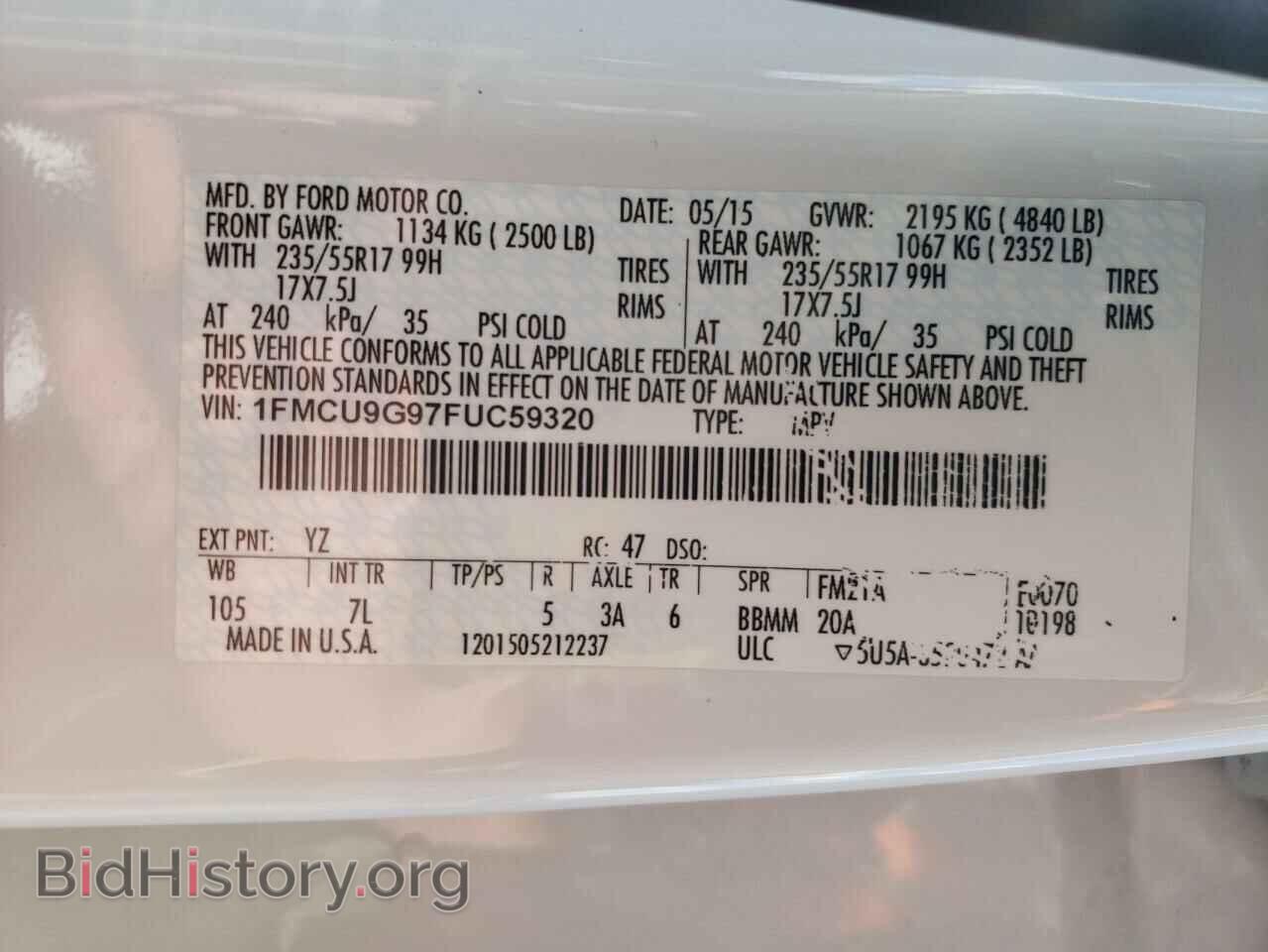 2015 FORD ESCAPE - VIN: 1FMCU9G97FUC59320 - Фото 13