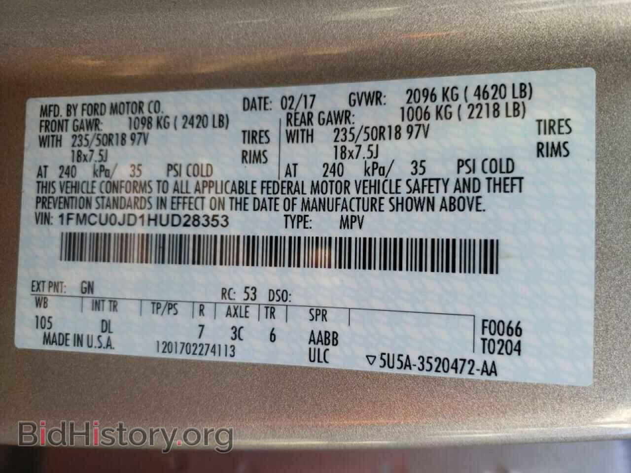 2017 FORD ESCAPE - VIN: 1FMCU0JD1HUD28353 - Фото 10