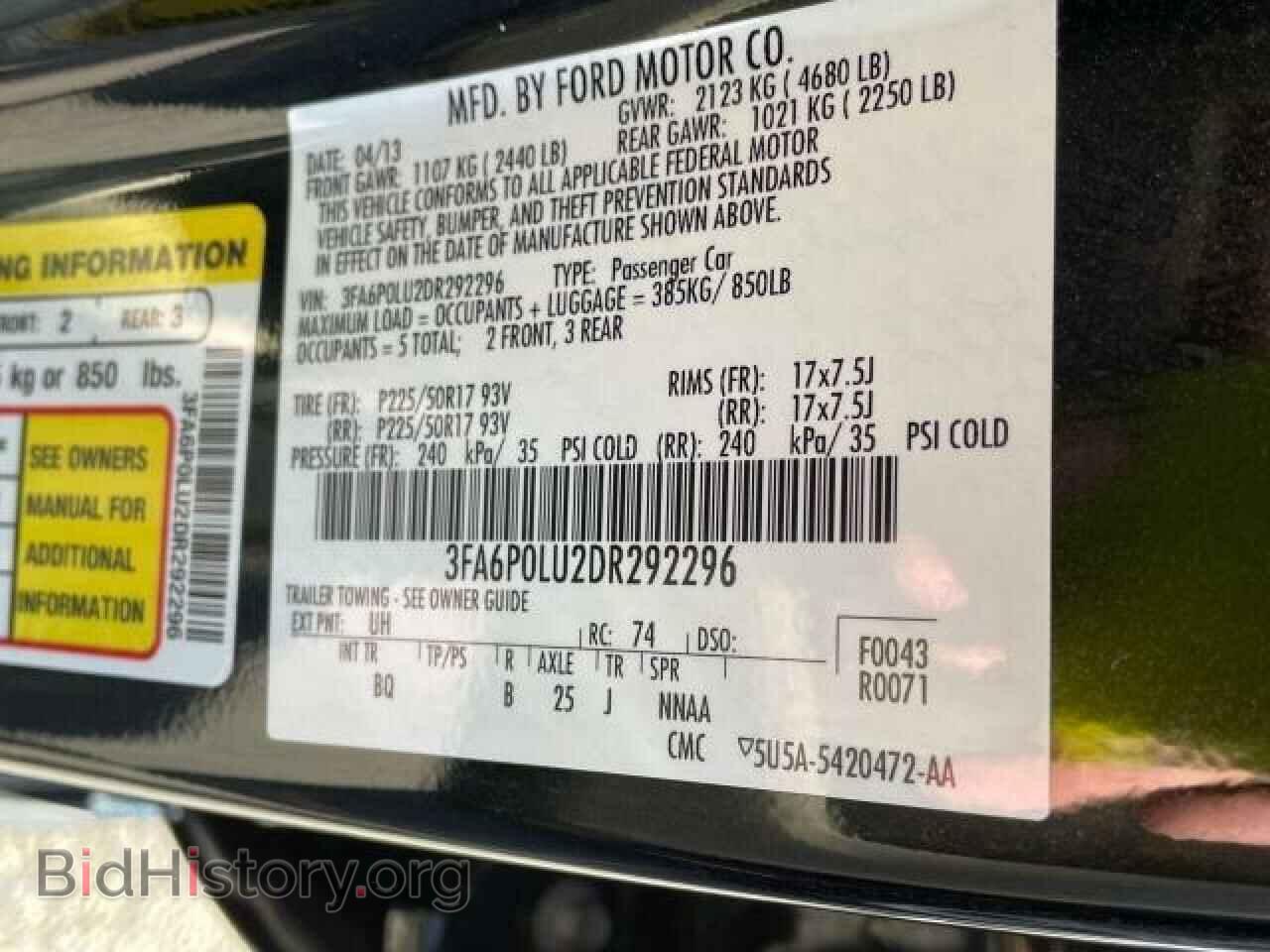2013 FORD FUSION - VIN: 3FA6P0LU2DR292296 - Фото 10