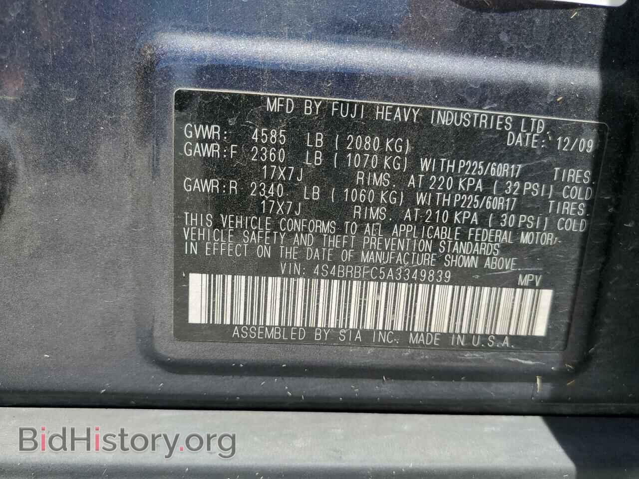2010 SUBARU OUTBACK - VIN: 4S4BRBFC5A3349839 - Фото 12
