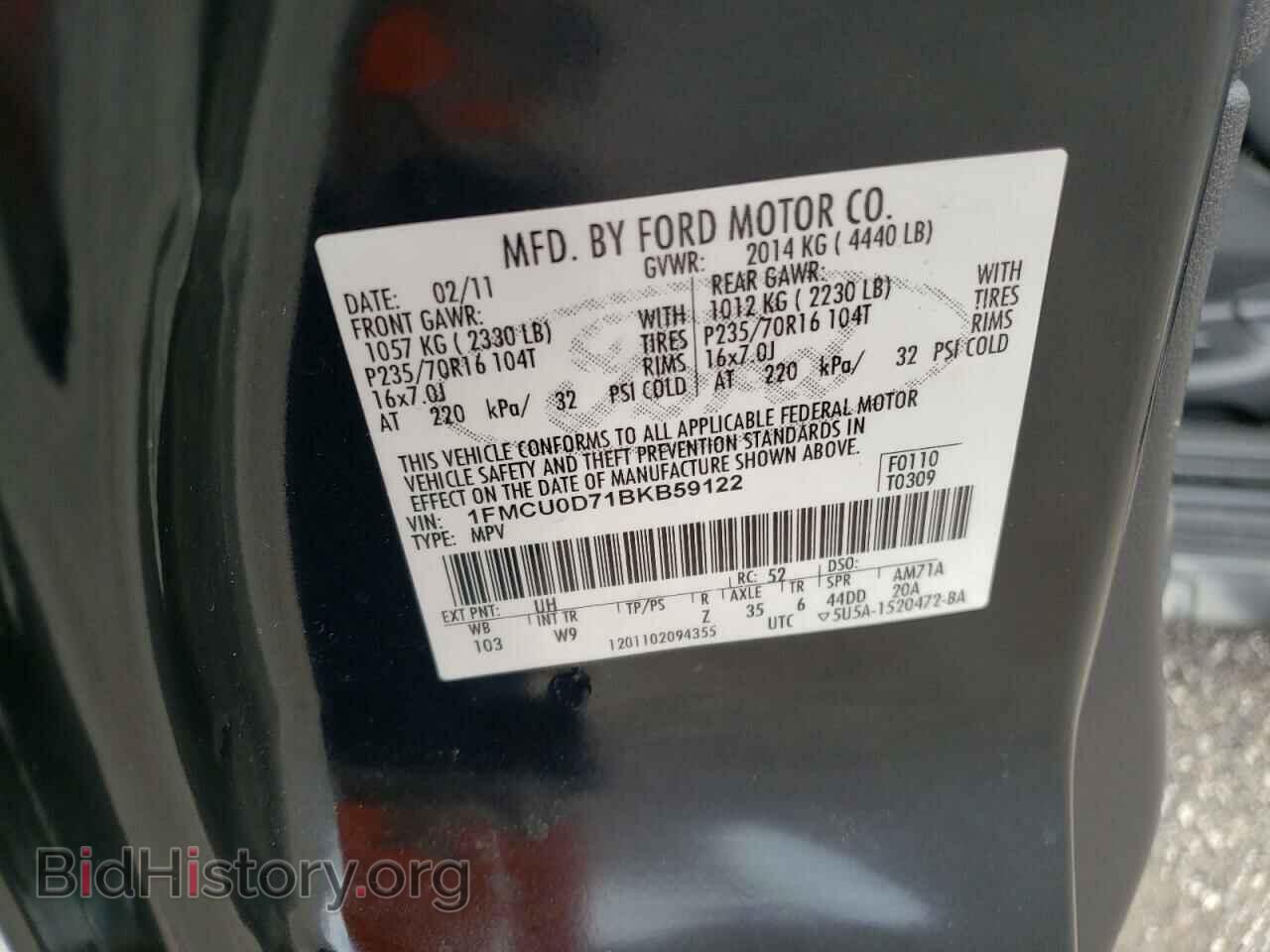 2011 FORD ESCAPE - VIN: 1FMCU0D71BKB59122 - Фото 10
