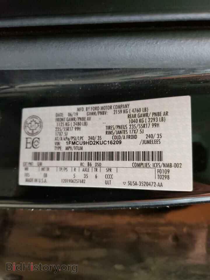 2019 FORD ESCAPE - VIN: 1FMCU9HD2KUC16209 - Фото 10
