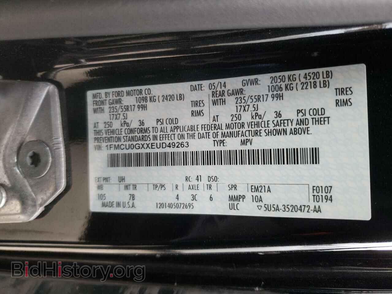 2014 FORD ESCAPE - VIN: 1FMCU0GXXEUD49263 - Фото 10