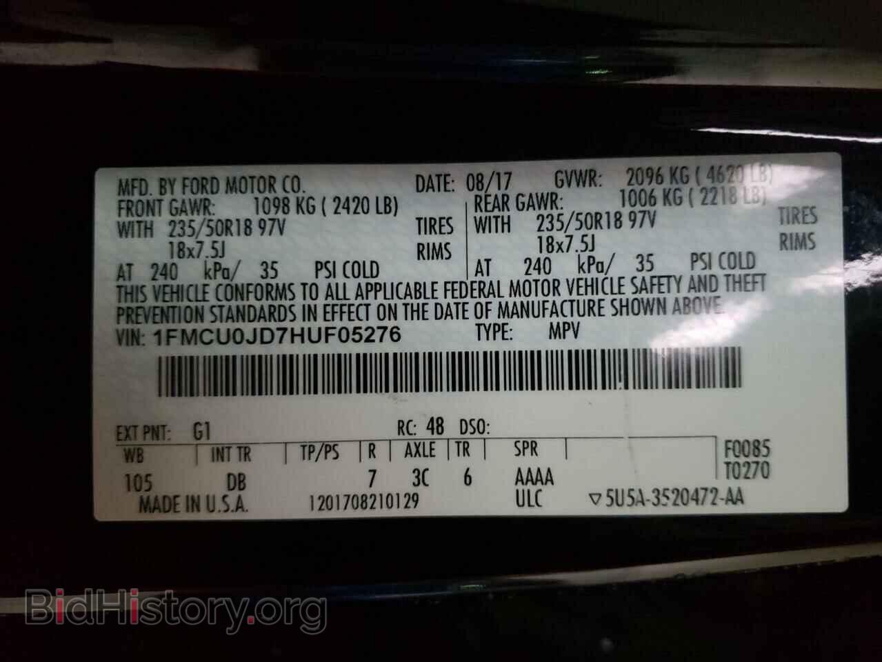 2017 FORD ESCAPE - VIN: 1FMCU0JD7HUF05276 - Фото 10