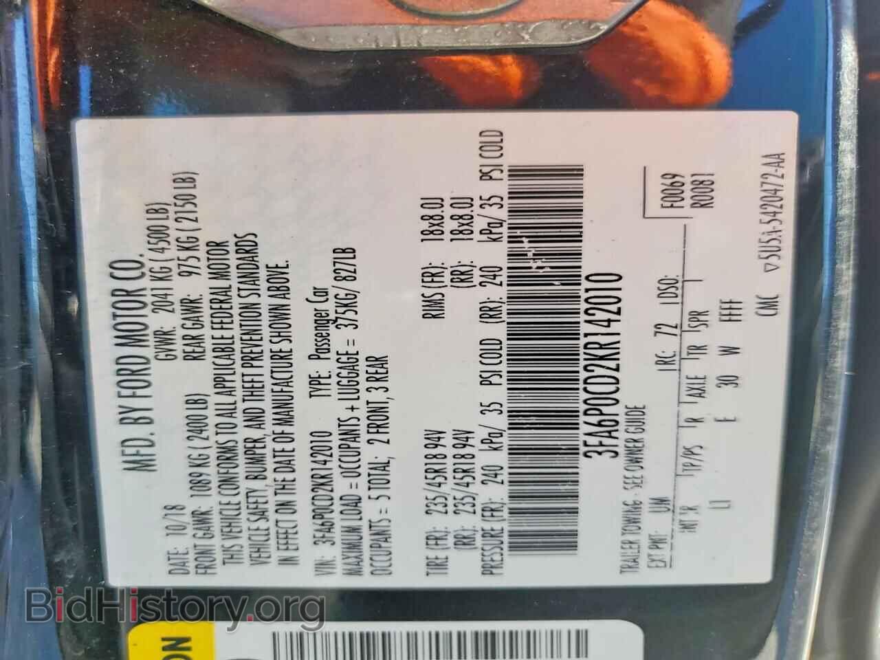 2019 FORD FUSION - VIN: 3FA6P0CD2KR142010 - Photo 12