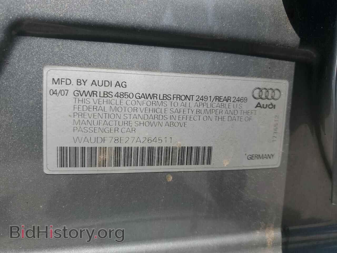 2007 AUDI A4 - VIN: WAUDF78E27A264511 - Фото 12