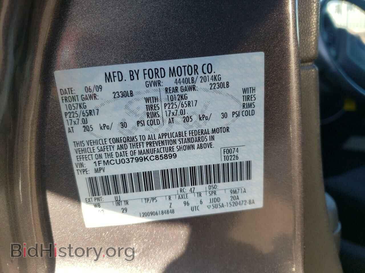 2009 FORD ESCAPE - VIN: 1FMCU03799KC85899 - Фото 10