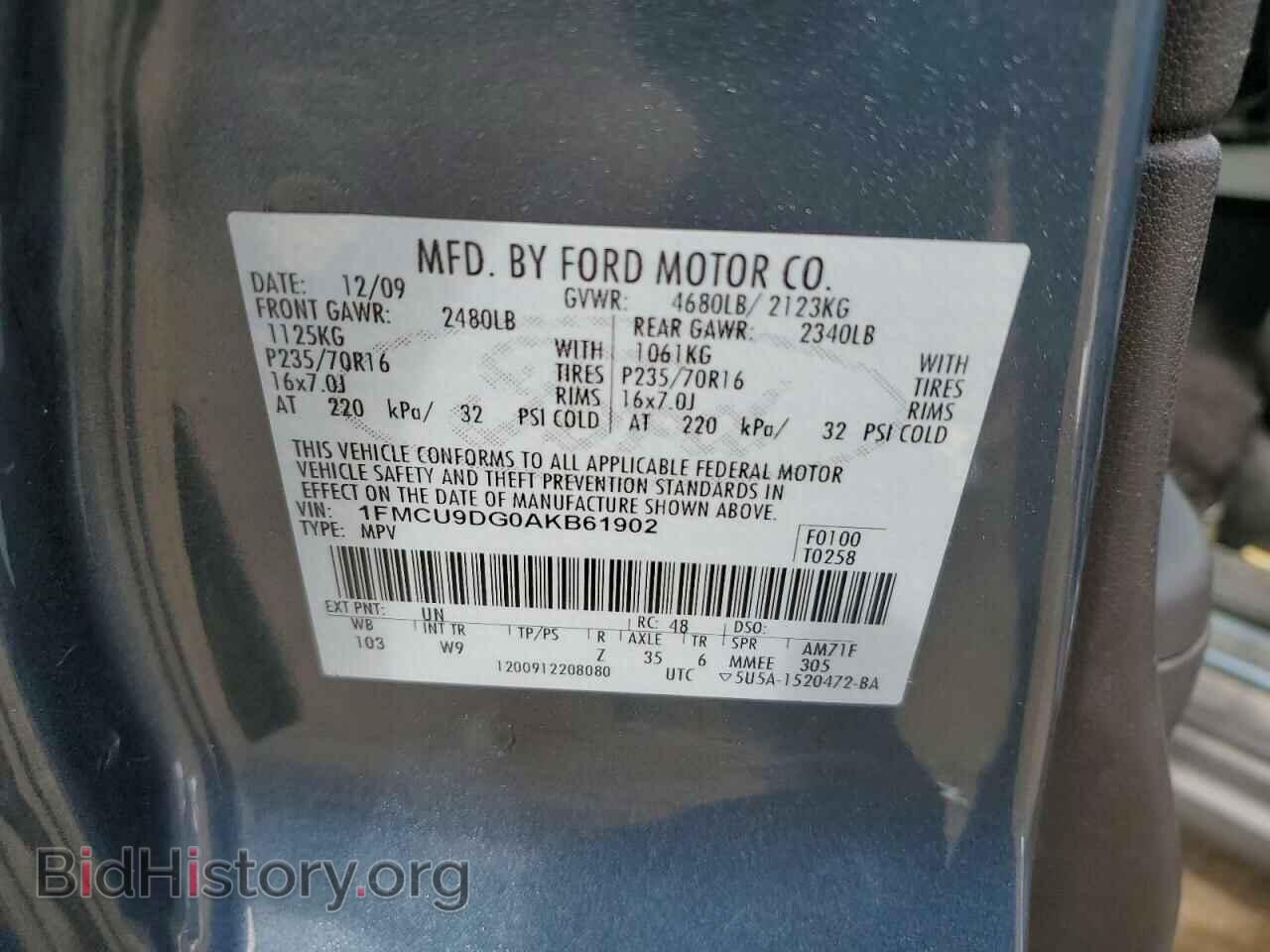 2010 FORD ESCAPE - VIN: 1FMCU9DG0AKB61902 - Фото 13