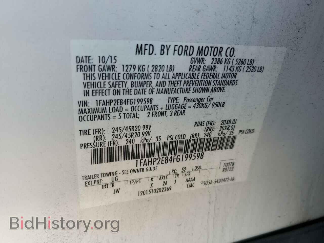 2015 FORD TAURUS - VIN: 1FAHP2E84FG199598 - Photo 12