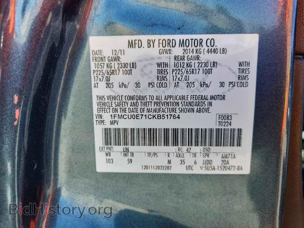 2012 FORD ESCAPE - VIN: 1FMCU0E71CKB51764 - Фото 13