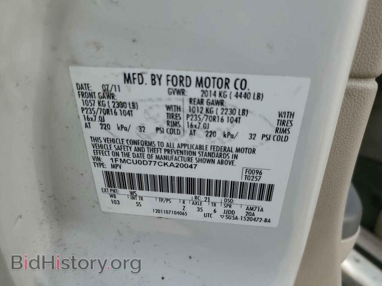 2012 FORD ESCAPE - VIN: 1FMCU0D77CKA20047 - Фото 13
