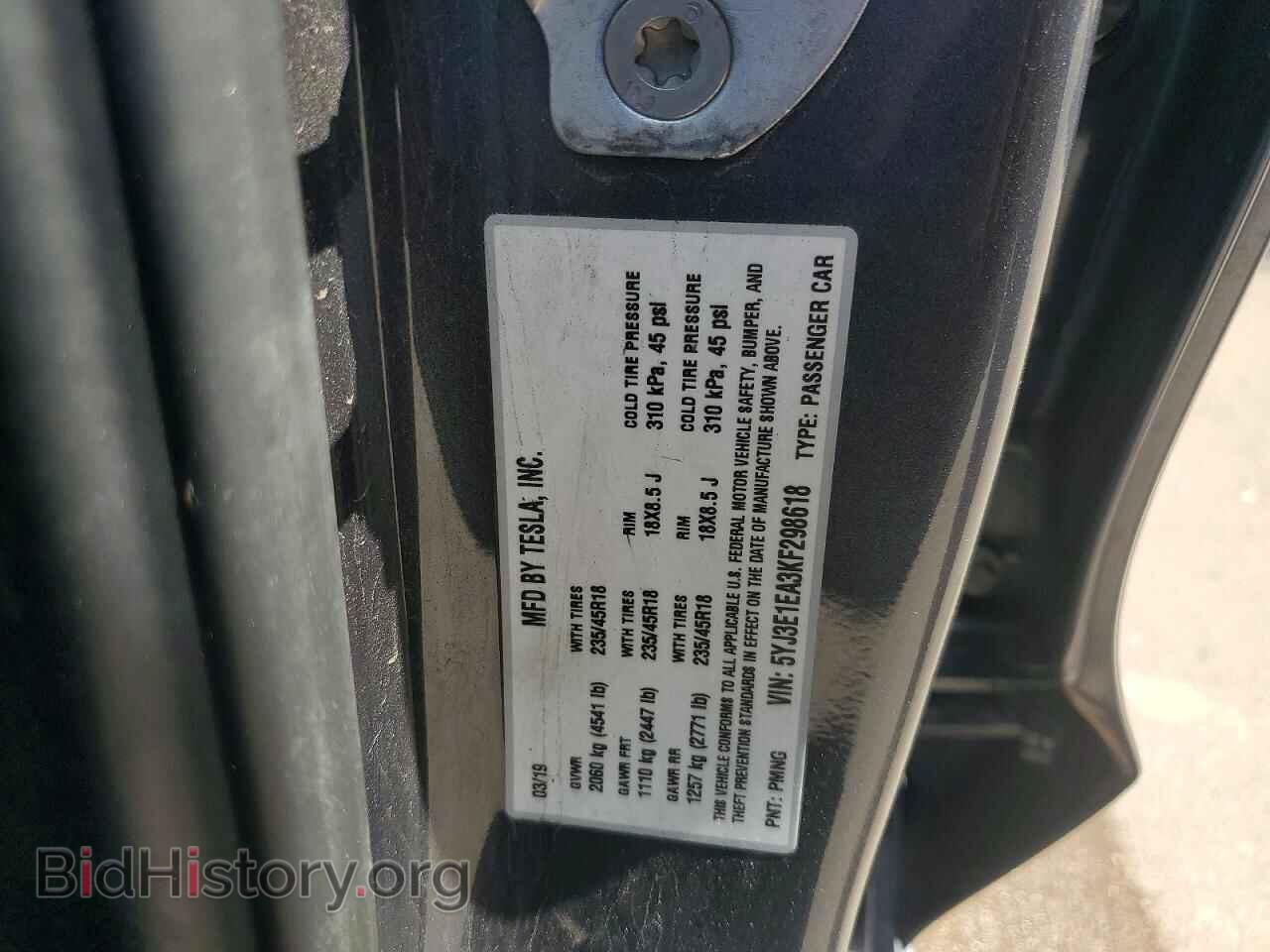 2019 TESLA MODEL 3 - VIN: 5YJ3E1EA3KF298618 - Фото 12