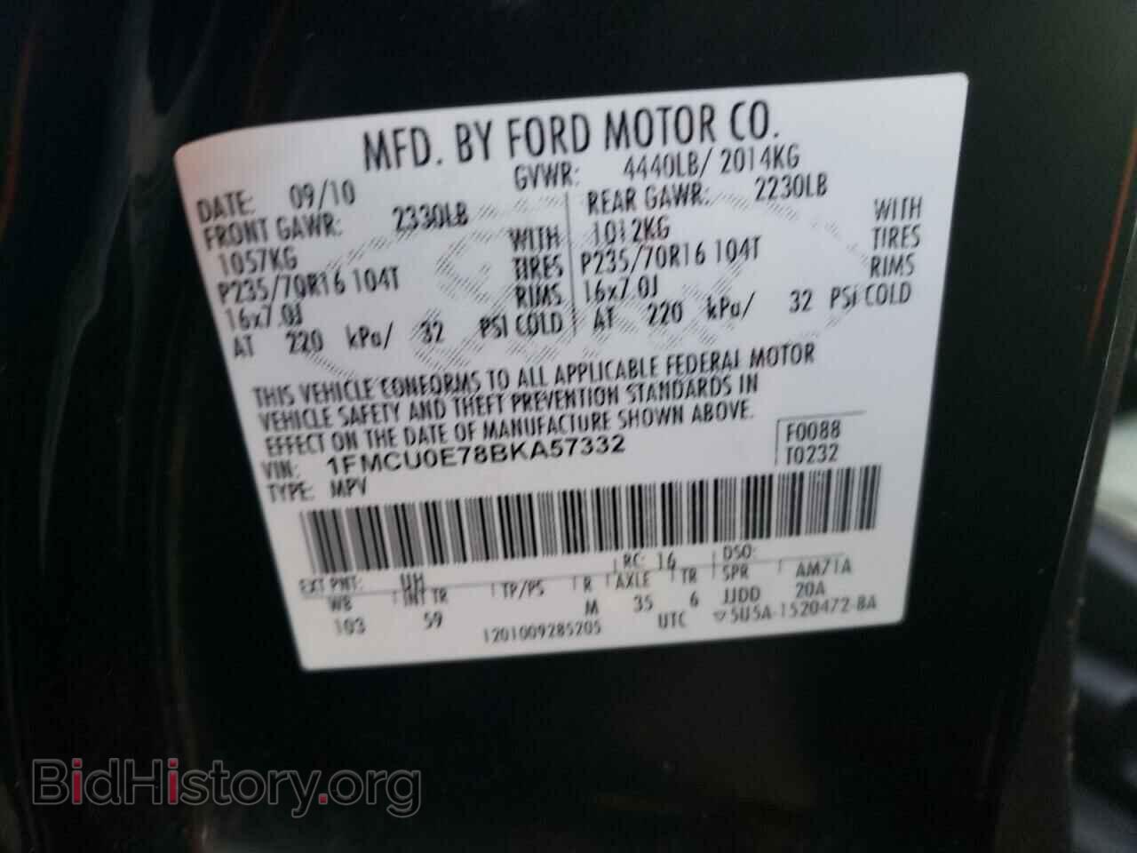 2011 FORD ESCAPE - VIN: 1FMCU0E78BKA57332 - Фото 10