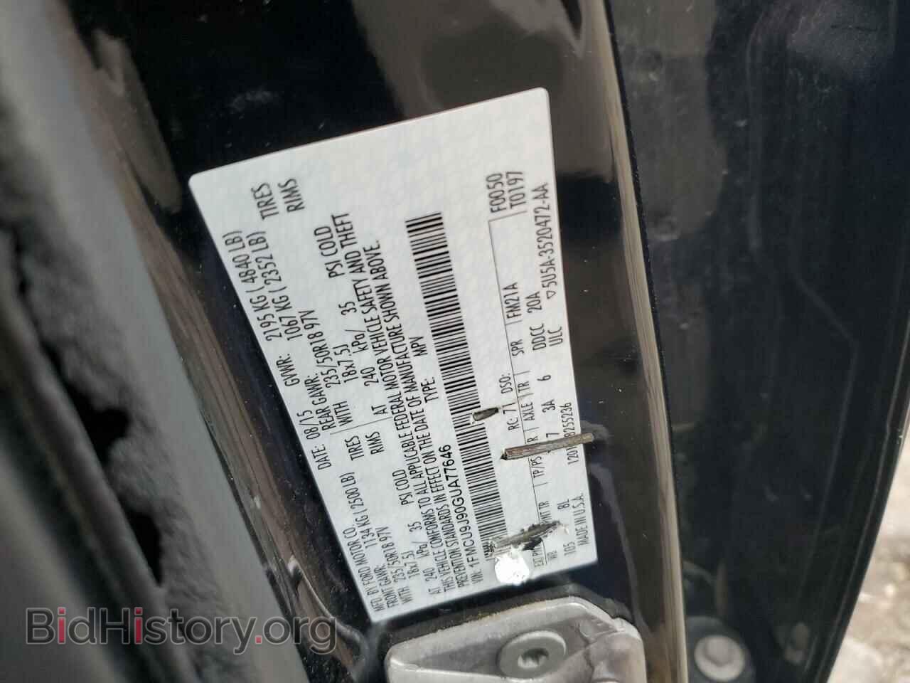 2016 FORD ESCAPE - VIN: 1FMCU9J90GUA77646 - Photo 13