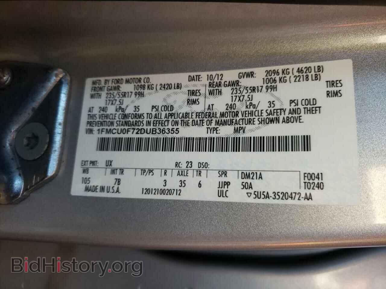 2013 FORD ESCAPE - VIN: 1FMCU0F72DUB36355 - Фото 10