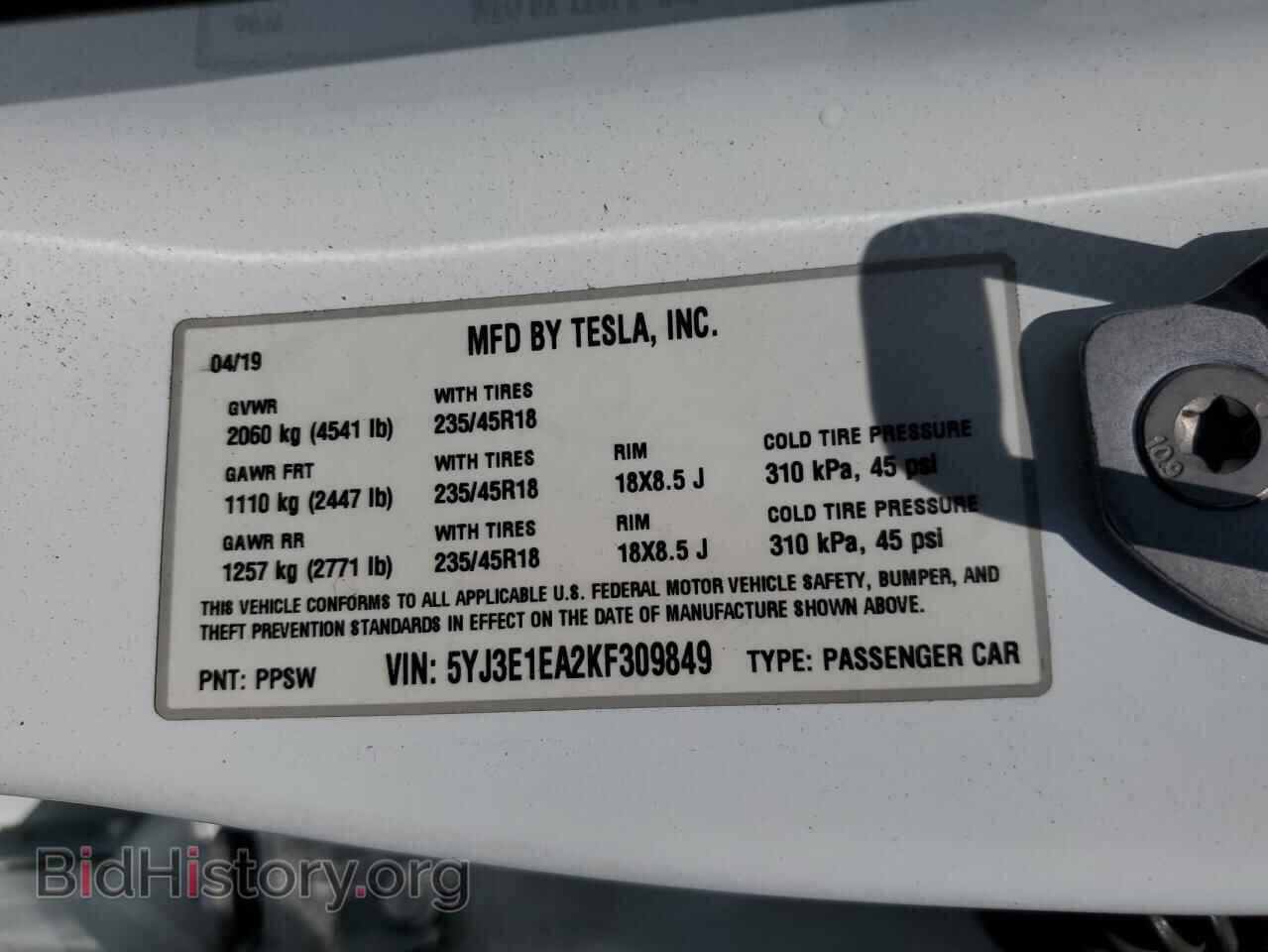 2019 TESLA MODEL 3 - VIN: 5YJ3E1EA2KF309849 - Фото 12