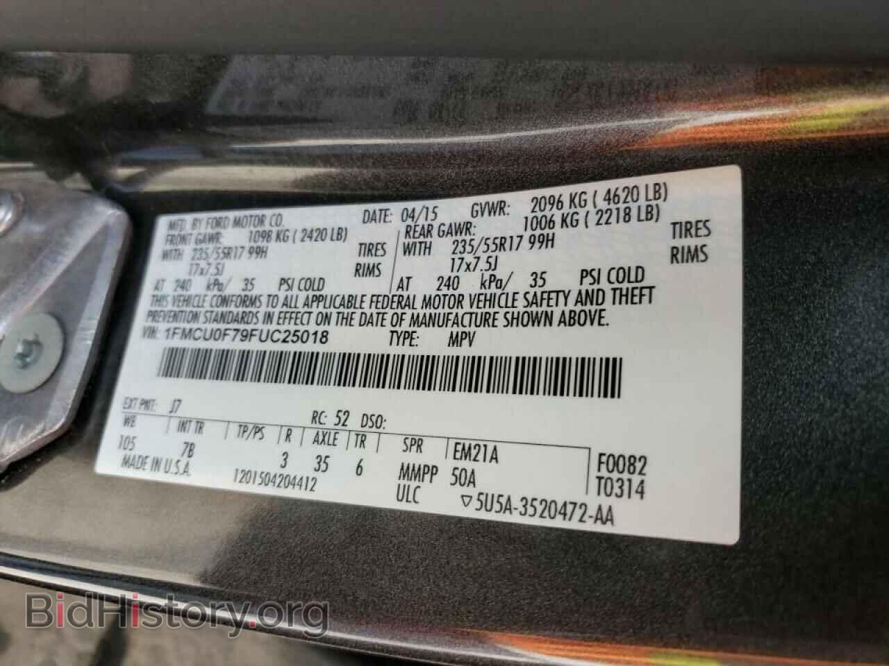 2015 FORD ESCAPE - VIN: 1FMCU0F79FUC25018 - Фото 10