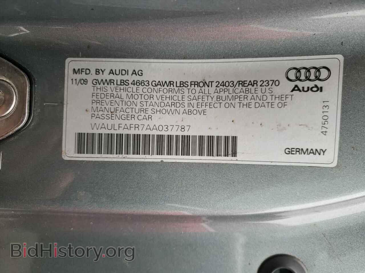 2010 AUDI A5 - VIN: WAULFAFR7AA037787 - Фото 10