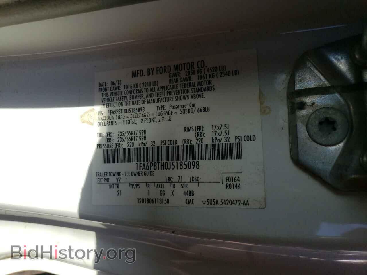 2018 FORD ALL Models - VIN: 1FA6P8TH0J5185098 - Фото 12