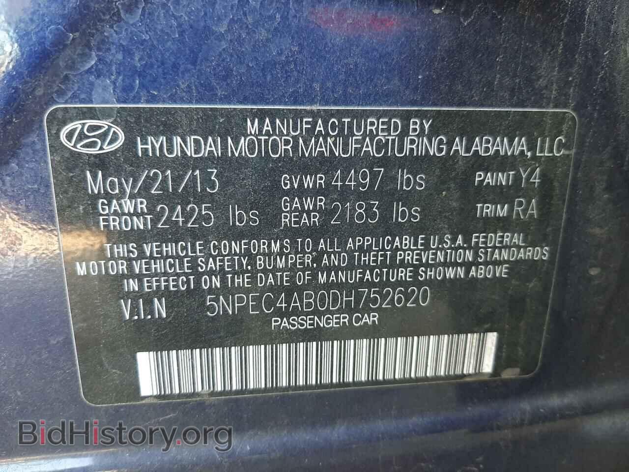 2013 HYUNDAI SONATA - VIN: 5NPEC4AB0DH752620 - Фото 10