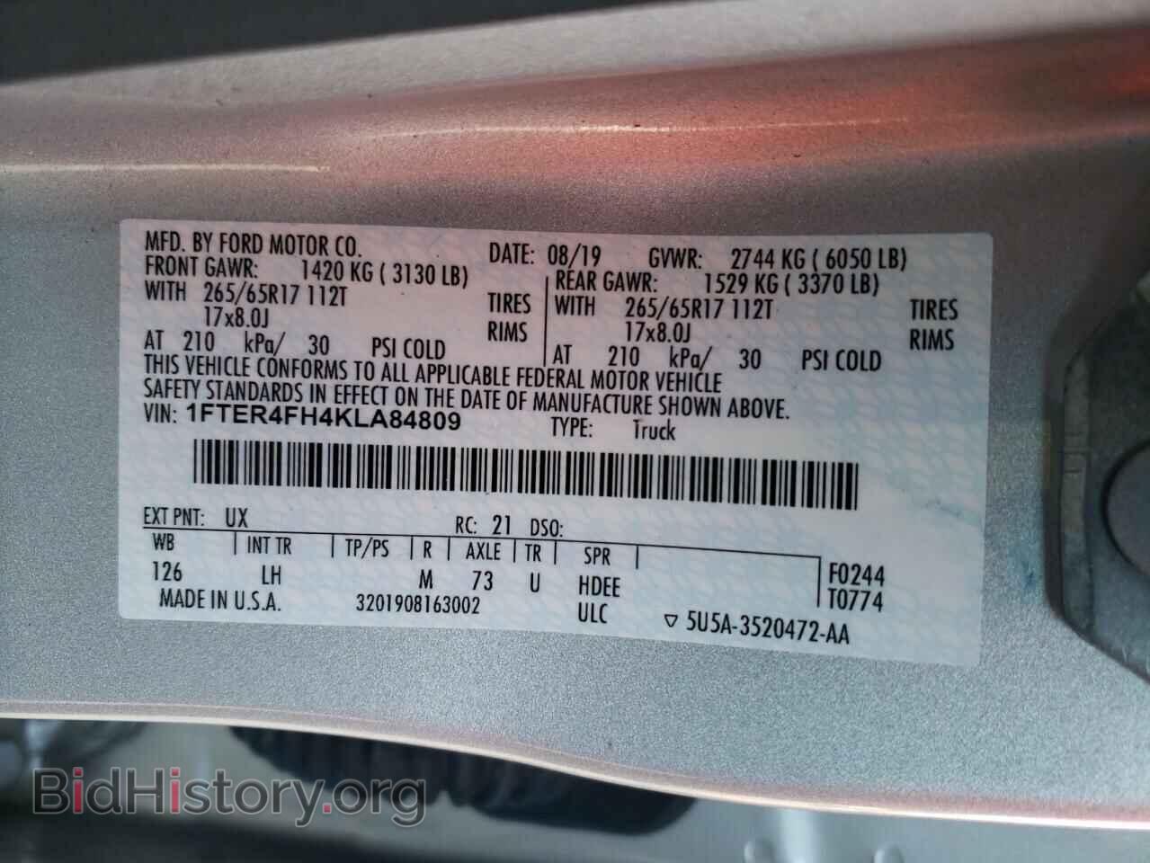 2019 FORD RANGER - VIN: 1FTER4FH4KLA84809 - Фото 12