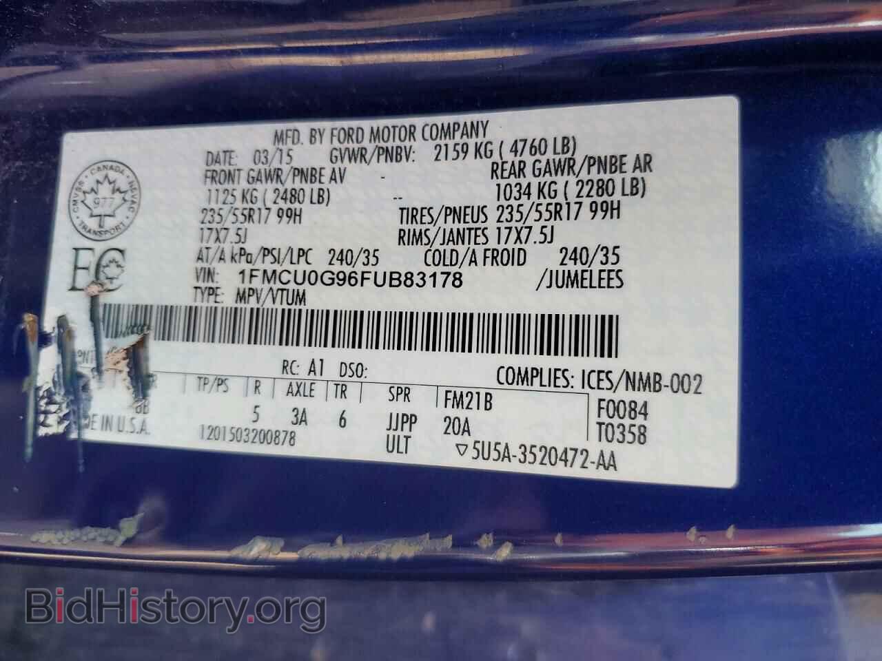 2015 FORD ESCAPE - VIN: 1FMCU0G96FUB83178 - Фото 13