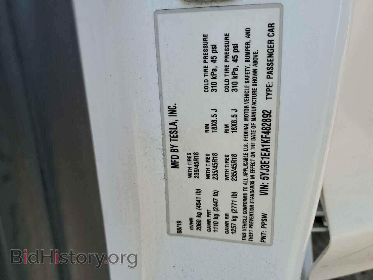 2019 TESLA MODEL 3 - VIN: 5YJ3E1EA1KF482892 - Фото 12