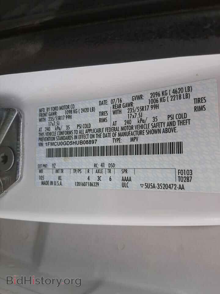 2017 FORD ESCAPE - VIN: 1FMCU0GD5HUB08897 - Фото 10
