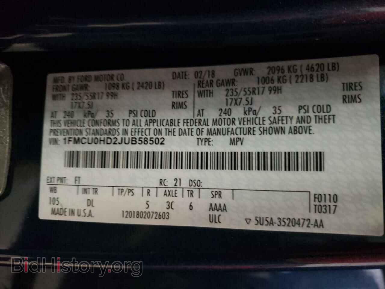 2018 FORD ESCAPE - VIN: 1FMCU0HD2JUB58502 - Фото 10