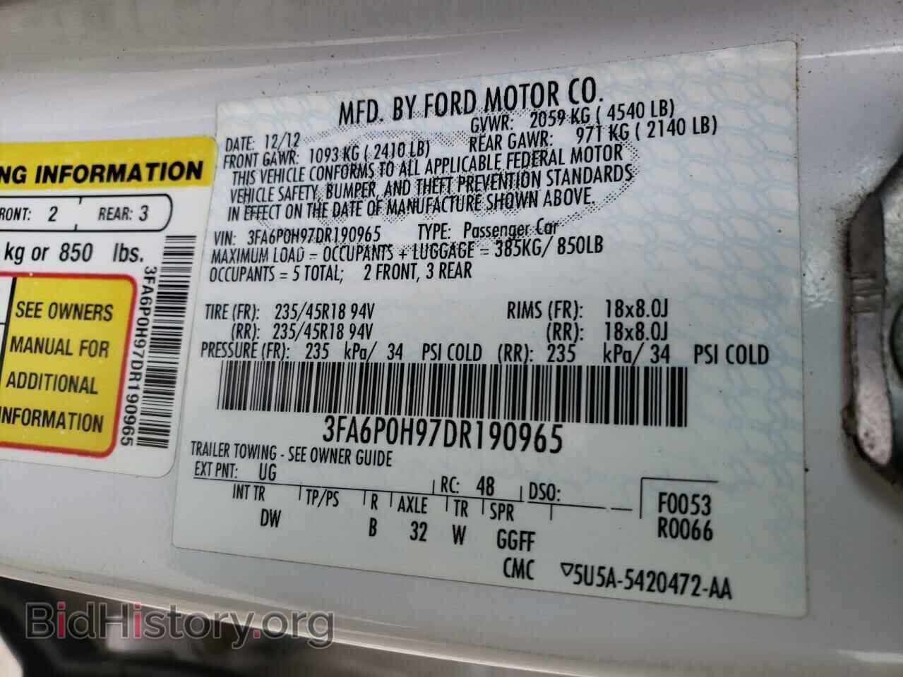 2013 FORD FUSION - VIN: 3FA6P0H97DR190965 - Фото 10