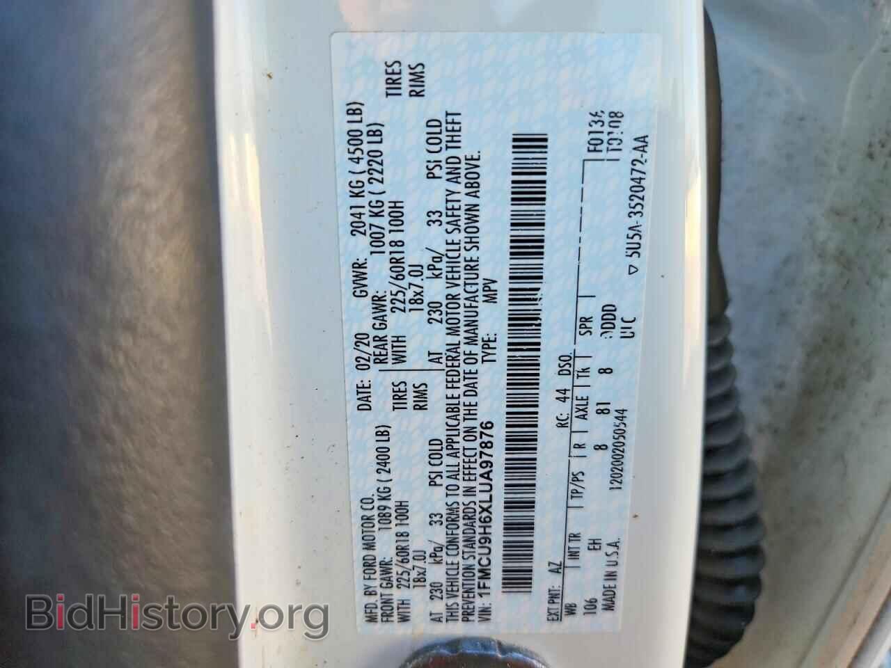 2020 FORD ESCAPE - VIN: 1FMCU9H6XLUA97876 - Фото 13