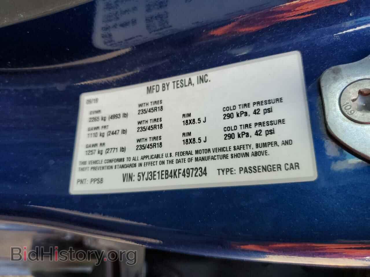 2019 TESLA MODEL 3 - VIN: 5YJ3E1EB4KF497234 - Фото 12