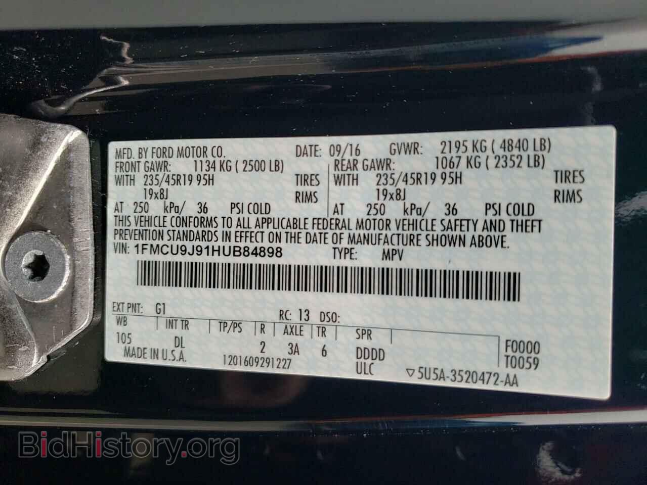 2017 FORD ESCAPE - VIN: 1FMCU9J91HUB84898 - Photo 13