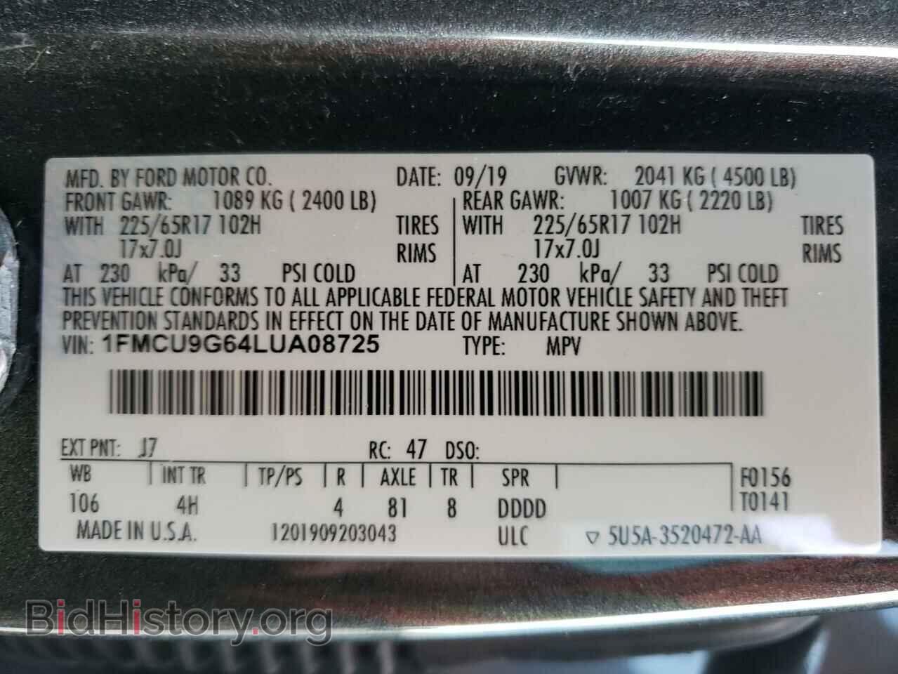 2020 FORD ESCAPE - VIN: 1FMCU9G64LUA08725 - Photo 12