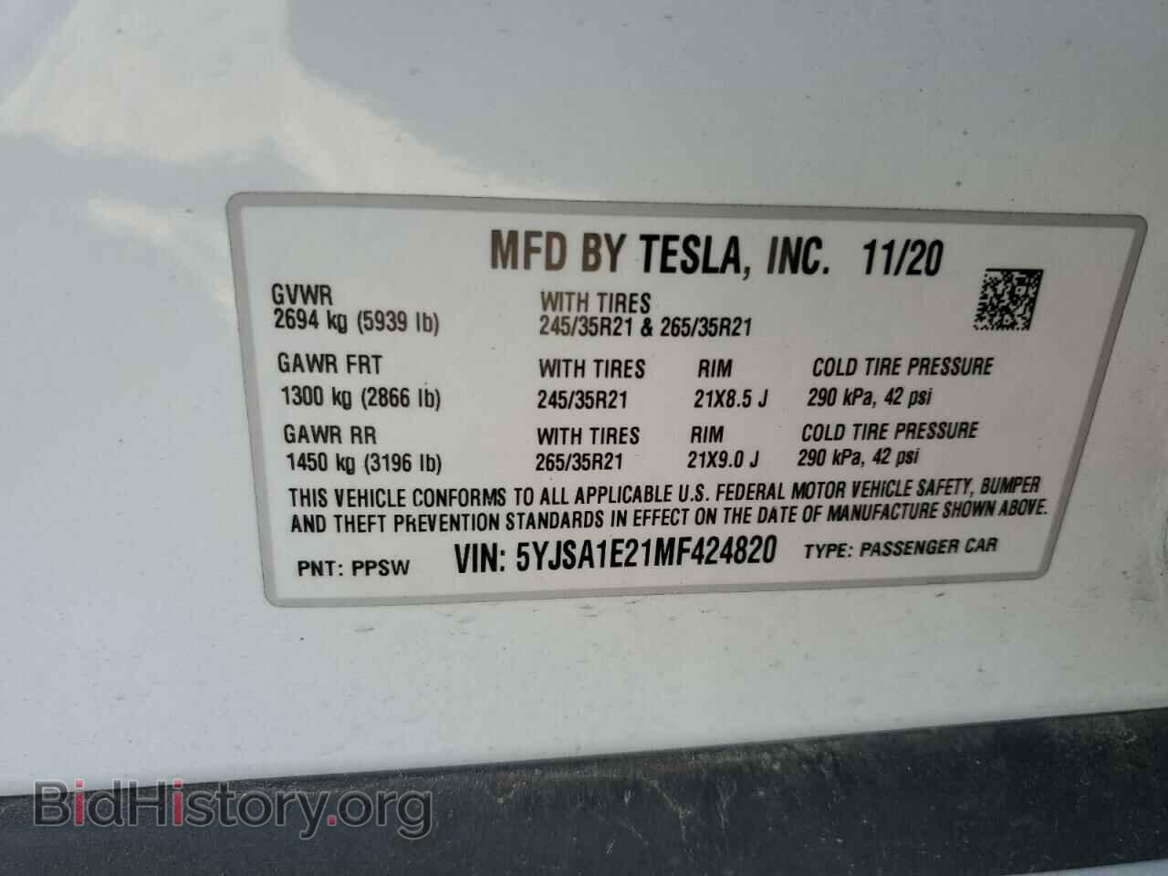 2021 TESLA MODEL S - VIN: 5YJSA1E21MF424820 - Photo 13