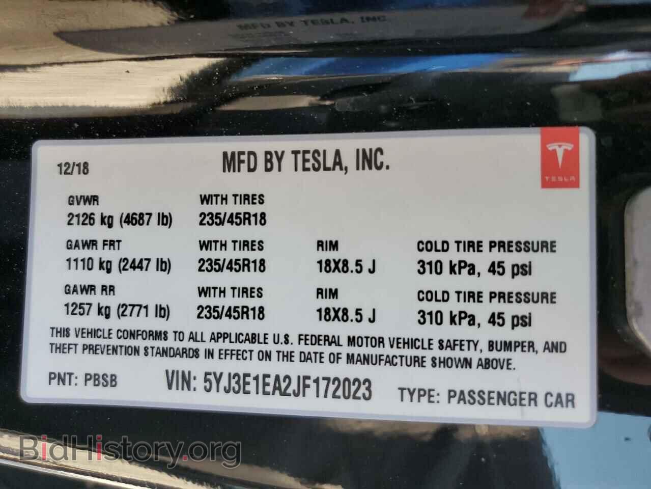 2018 TESLA MODEL 3 - VIN: 5YJ3E1EA2JF172023 - Фото 13