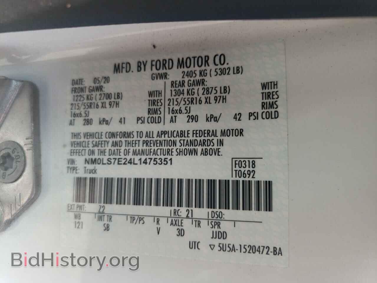 2020 FORD TRANSIT - VIN: NM0LS7E24L1475351 - Photo 12