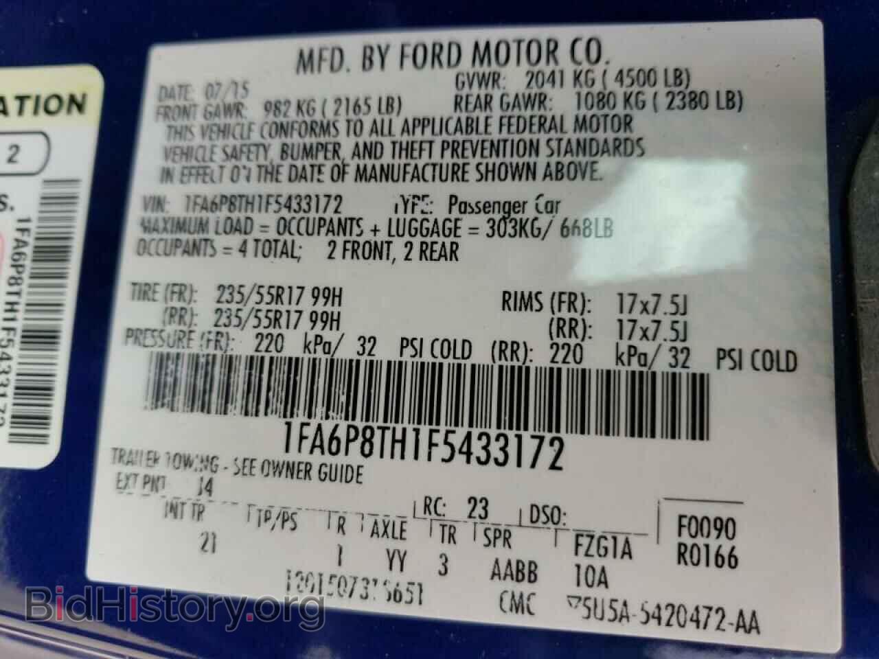 2015 FORD MUSTANG - VIN: 1FA6P8TH1F5433172 - Фото 10