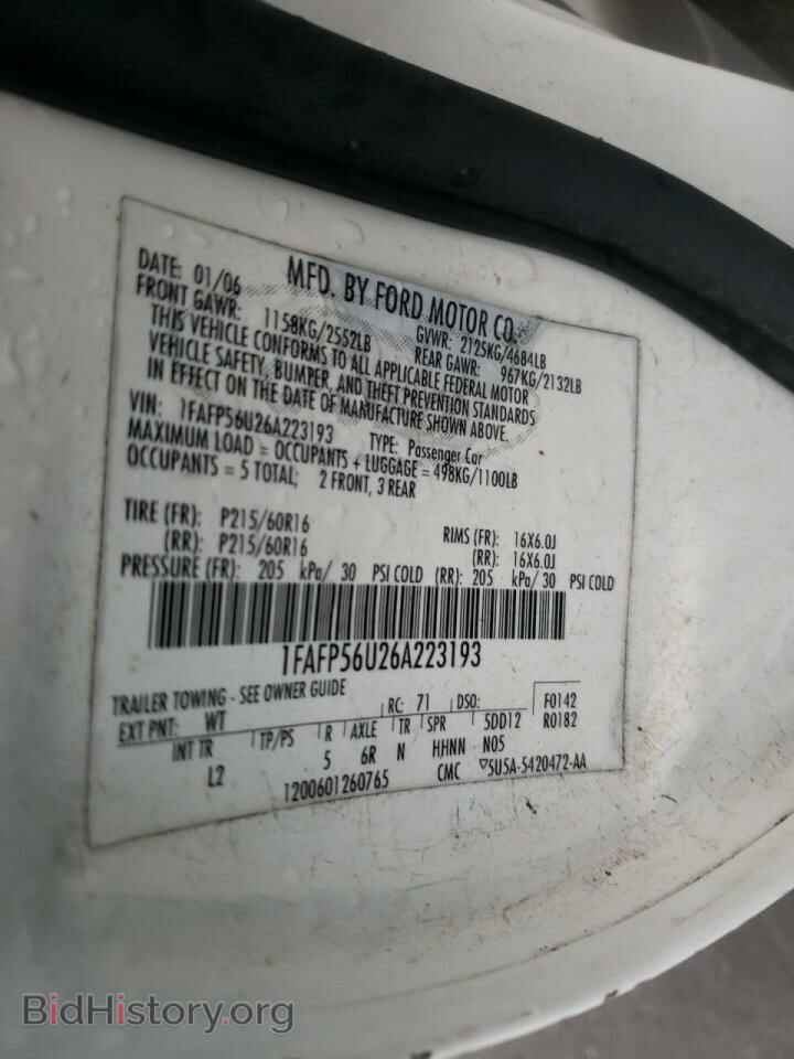 2006 FORD TAURUS - VIN: 1FAFP56U26A223193 - Фото 10
