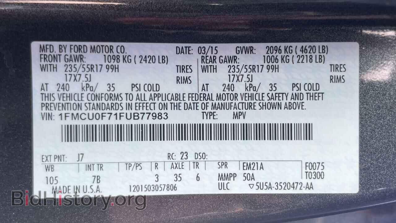 2015 FORD ESCAPE - VIN: 1FMCU0F71FUB77983 - Photo 10