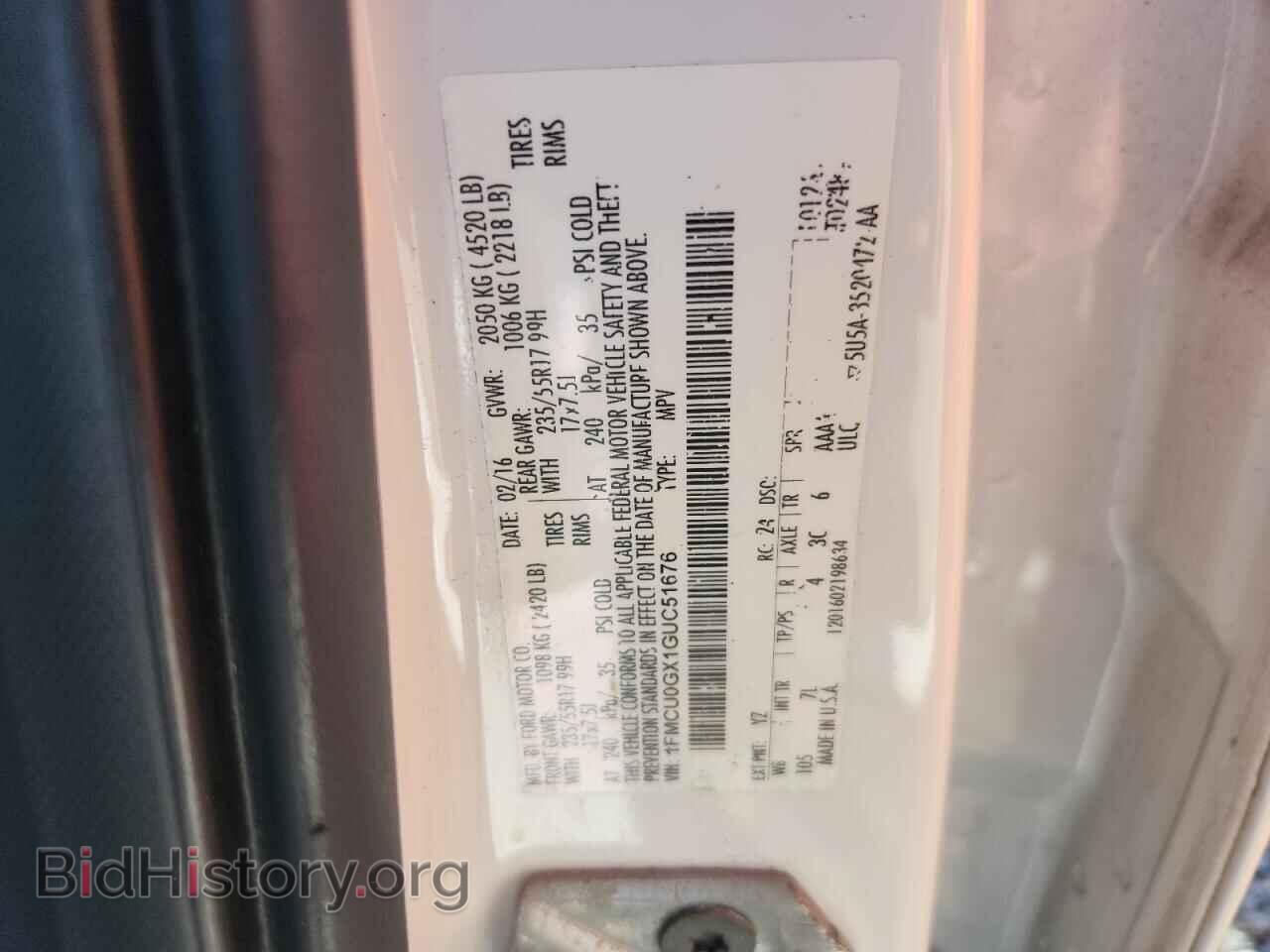 2016 FORD ESCAPE - VIN: 1FMCU0GX1GUC51676 - Фото 13