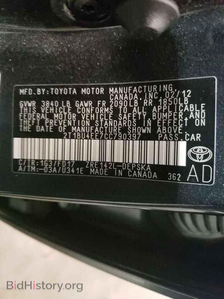 2012 TOYOTA COROLLA - VIN: 2T1BU4EE7CC790397 - Фото 10
