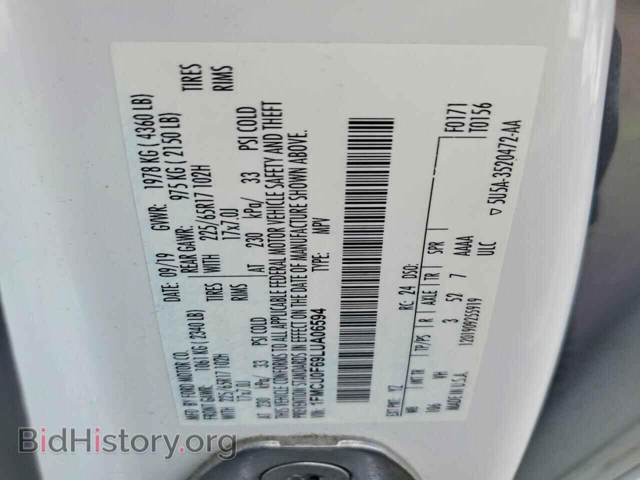 2020 FORD ESCAPE - VIN: 1FMCU0F69LUA06594 - Фото 13