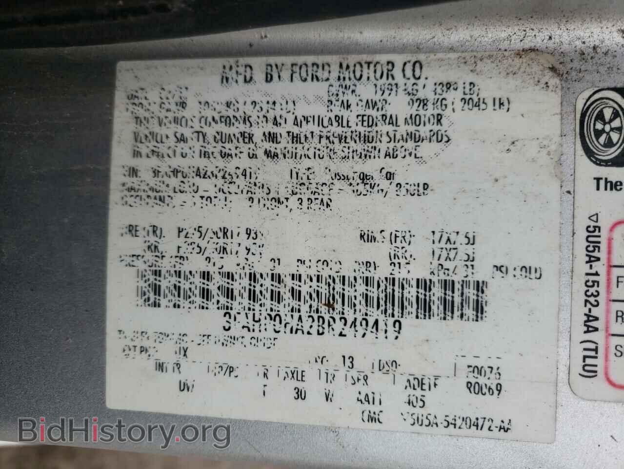 2011 FORD FUSION - VIN: 3FAHP0HA2BR249419 - Фото 10