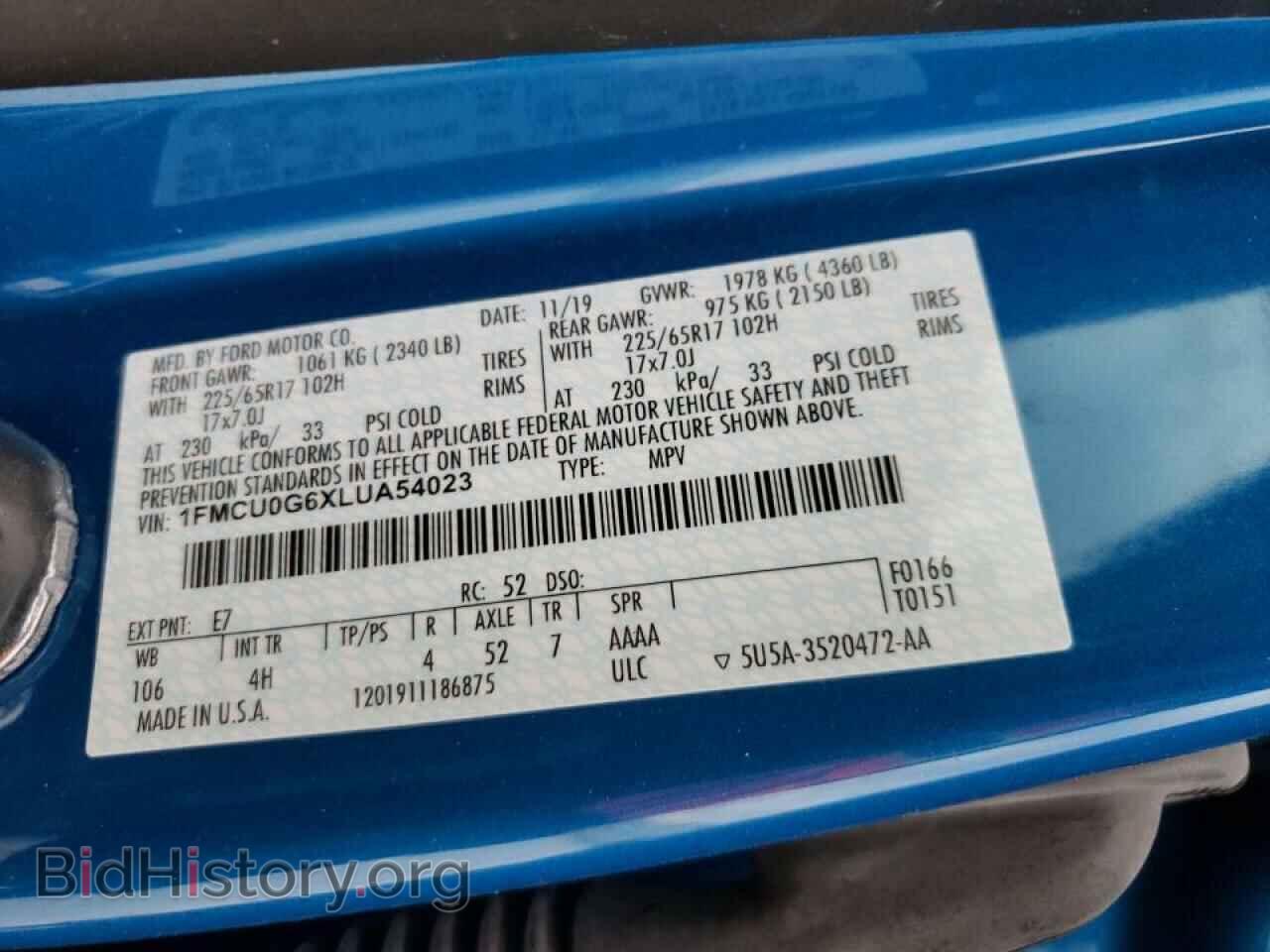 2020 FORD ESCAPE - VIN: 1FMCU0G6XLUA54023 - Фото 10